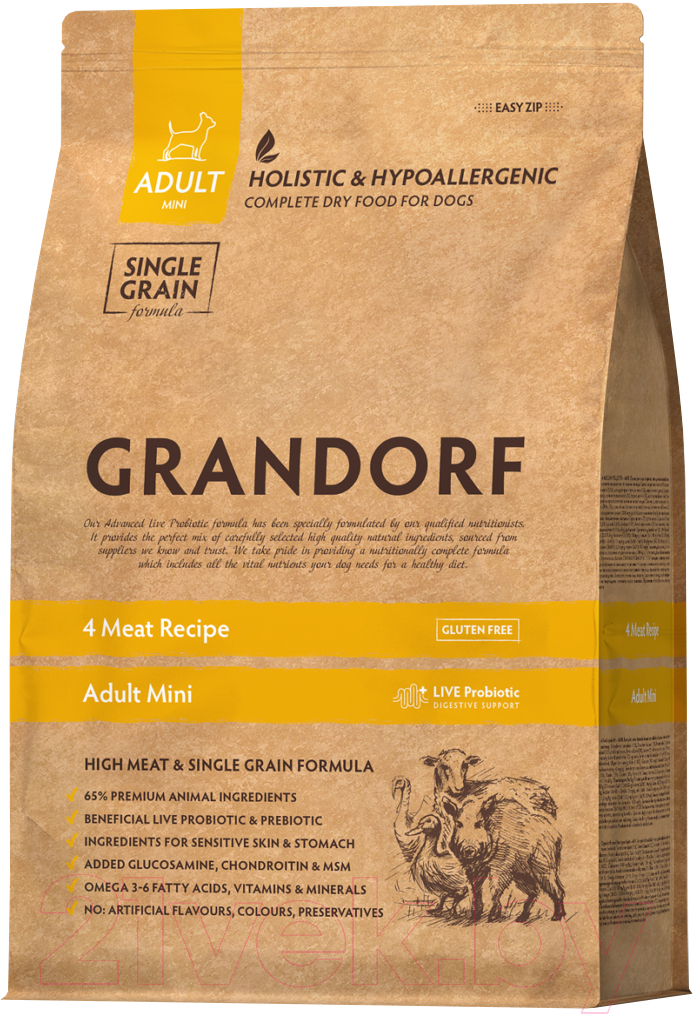 Сухой корм для собак Grandorf Dog 4 Meat Probiotic Mini Breeds (1кг)