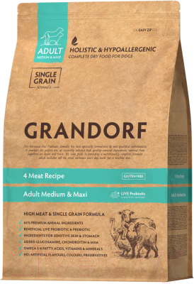 Сухой корм для собак Grandorf Dog 4 Meat Probiotic Medium&Maxi Breeds (1кг)