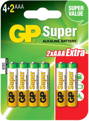 Комплект батареек GP Batteries Super LR03/24A 6BP (4+2шт)