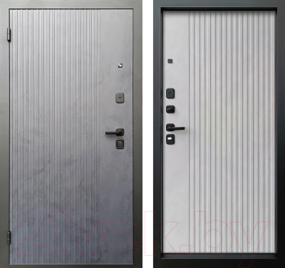 Входная дверь Промет Рона 86x205 (левая, бетон графит/бетон снежный/черный муар)