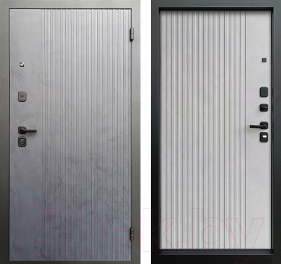 Входная дверь Промет Рона 96x205 (правая, бетон графит/бетон снежный/черный муар)