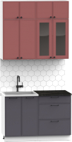 Кухонный гарнитур Интермебель Лион-1 1.2м (красная глазурь софт/графит софт/сесамо) - 