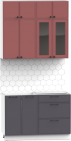 Кухонный гарнитур Интермебель Лион-1 1.2м без столешницы (красная глазурь софт/графит софт) - 