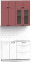 Кухонный гарнитур Интермебель Лион-1 1.2м без столешницы (красная глазурь софт/белый софт) - 