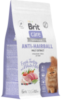 Сухой корм для кошек Brit Care Cat Anti-Hairball с белой рыбой и индейкой / 5066261 (1.5кг) - 