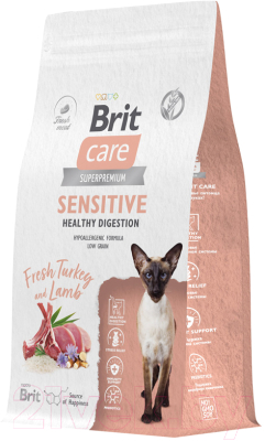 Сухой корм для кошек Brit Care Sensitive Healthy Digestion с индейкой и ягненком / 5066148 (1.5кг)