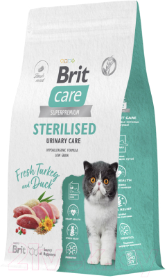 Сухой корм для кошек Brit Care Cat Sterilised Urinary Care с индейкой и уткой / 5066209 (1.5кг)