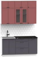 Кухонный гарнитур Интермебель Лион-2 1.6м (красная глазурь софт/графит софт/сесамо) - 