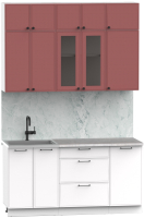 Кухонный гарнитур Интермебель Лион-2 1.6м (красная глазурь софт/белый софт/мрамор лацио белый) - 