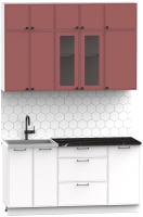 Кухонный гарнитур Интермебель Лион-2 1.6м (красная глазурь софт/белый софт/сесамо) - 