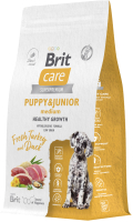 Сухой корм для собак Brit Care Dog Puppy&Junior M Healthy Growth с инд. и уткой / 5066285 (1.5кг) - 