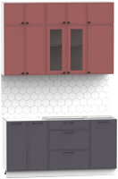 Кухонный гарнитур Интермебель Лион-2 1.6м без столешницы (красная глазурь софт/графит софт) - 