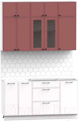Кухонный гарнитур Интермебель Лион-2 1.6м без столешницы (красная глазурь софт/белый софт)
