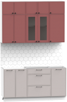 Кухонный гарнитур Интермебель Лион-2 1.6м без столешницы (красная глазурь софт/луна софт) - 