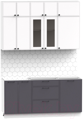 Кухонный гарнитур Интермебель Лион-3 1.7м без столешницы (белый софт/графит софт)