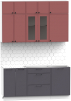 Кухонный гарнитур Интермебель Лион-3 1.7м без столешницы (красная глазурь софт/графит софт) - 