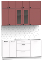 Кухонный гарнитур Интермебель Лион-3 1.7м без столешницы (красная глазурь софт/белый софт) - 