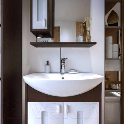 Шкаф с зеркалом для ванной Бриклаер Бали 62 L (венге/белый глянец)