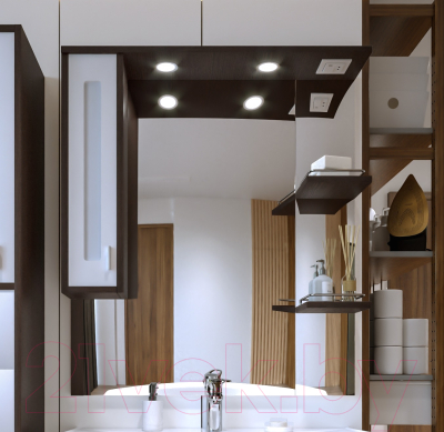 Шкаф с зеркалом для ванной Бриклаер Бали 90 L (венге/белый глянец)