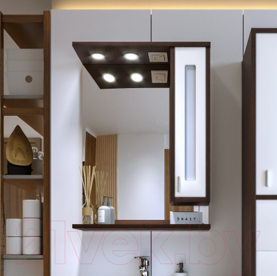 Шкаф с зеркалом для ванной Бриклаер Бали 62 R (венге/белый глянец)