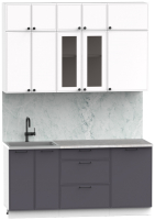 Кухонный гарнитур Интермебель Лион-3 1.7м (белый софт/графит софт/мрамор лацио белый) - 