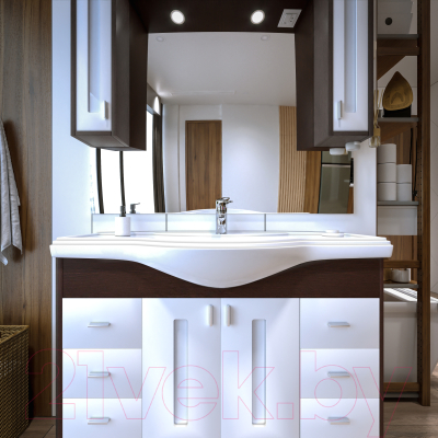 Шкаф с зеркалом для ванной Бриклаер Бали 120 (венге/белый глянец)