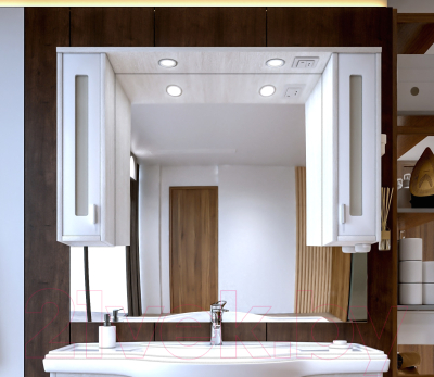 Шкаф с зеркалом для ванной Бриклаер Бали 120 (светлая лиственница/белый глянец)