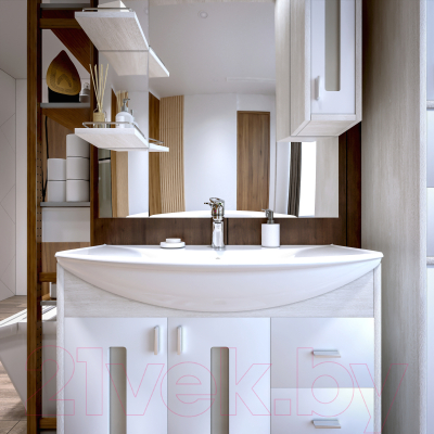 Шкаф с зеркалом для ванной Бриклаер Бали 90 R (светлая лиственница/белый глянец)