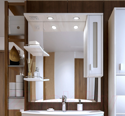 Шкаф с зеркалом для ванной Бриклаер Бали 90 R (светлая лиственница/белый глянец)