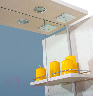 Шкаф с зеркалом для ванной Бриклаер Бали 90 L (светлая лиственница/белый глянец)
