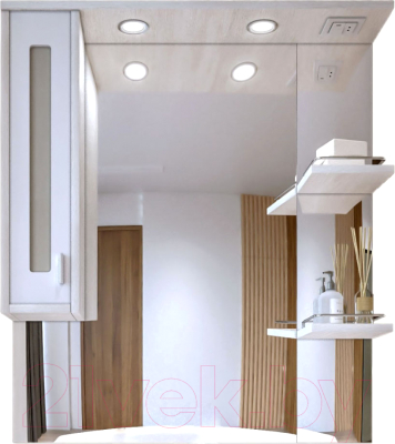 Шкаф с зеркалом для ванной Бриклаер Бали 90 L (светлая лиственница/белый глянец)