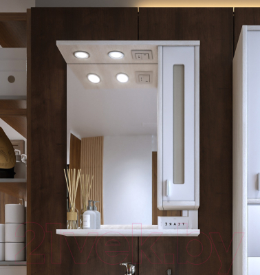 Шкаф с зеркалом для ванной Бриклаер Бали 62 R (светлая лиственница/белый глянец)