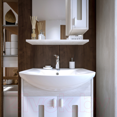 Шкаф с зеркалом для ванной Бриклаер Бали 62 R (светлая лиственница/белый глянец)