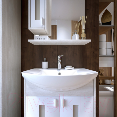 Шкаф с зеркалом для ванной Бриклаер Бали 62 L (светлая лиственница/белый глянец)