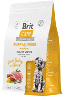 Сухой корм для собак Brit Care Dog Puppy&Junior M Healthy Growth с инд. и уткой / 5066292 (3кг) - 