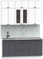 Кухонный гарнитур Интермебель Лион-4 1.8м (белый софт/графит софт/мрамор лацио белый) - 