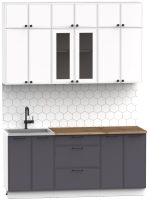 Кухонный гарнитур Интермебель Лион-4 1.8м (белый софт/графит софт/дуб фигурный светлый) - 