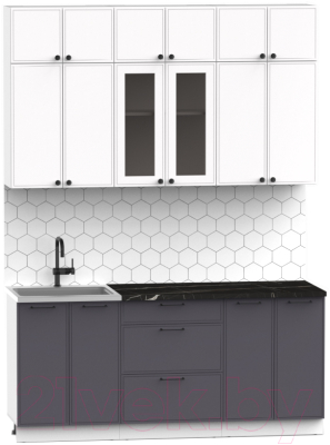 Готовая кухня Интермебель Лион-4 1.8м (белый софт/графит софт/сесамо)