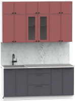 Кухонный гарнитур Интермебель Лион-4 1.8м (красная глазурь софт/графит софт/мрамор лацио белый) - 