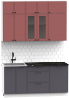 Кухонный гарнитур Интермебель Лион-3 1.7м (красная глазурь софт/графит софт/сесамо) - 