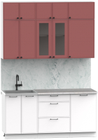 Кухонный гарнитур Интермебель Лион-3 1.7м (красная глазурь софт/белый софт/мрамор лацио белый) - 