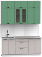 Кухонный гарнитур Интермебель Лион-4 1.8м (мята софт/луна софт/мрамор лацио белый) - 