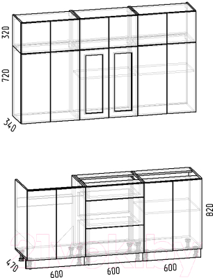 Кухонный гарнитур Интермебель Лион-4 1.8м без столешницы (красная глазурь софт/графит софт)