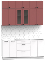 Кухонный гарнитур Интермебель Лион-4 1.8м без столешницы (красная глазурь софт/белый софт) - 