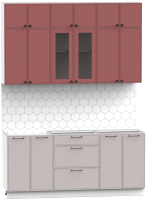 Кухонный гарнитур Интермебель Лион-4 1.8м без столешницы (красная глазурь софт/луна софт) - 