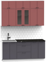 Кухонный гарнитур Интермебель Лион-4 1.8м (красная глазурь софт/графит софт/тунис) - 