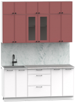 Кухонный гарнитур Интермебель Лион-4 1.8м (красная глазурь софт/белый софт/мрамор лацио белый) - 