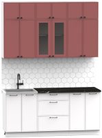 Кухонный гарнитур Интермебель Лион-4 1.8м (красная глазурь софт/белый софт/сесамо) - 