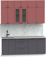 Кухонный гарнитур Интермебель Лион-5 2м (красная глазурь софт/графит софт/мрамор лацио белый) - 