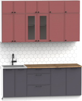 Кухонный гарнитур Интермебель Лион-5 2м (красная глазурь софт/графит софт/дуб фигурный светлый) - 